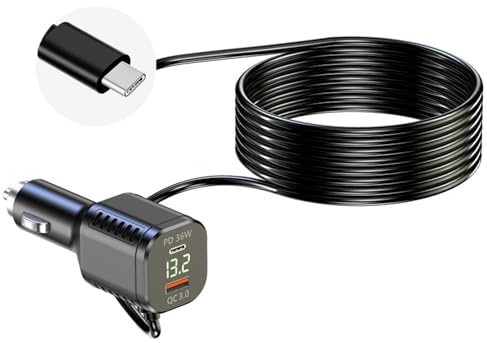 MEAKTSMI 36 W - Cavo USB per auto di ricarica rapida con monitor di tensione, cavo ABS per smartphone, tablet e videocamere da cruscotto