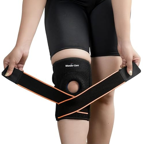 Wonder Care Kniebandage mit rutschfestem Silikonring, Stützfedern, verstellbarer Riemen, Patella-Kniebandage-Kappe zur Schmerzlinderung, Kniebeugen, Gewichtheben für Männer und Frauen (60 cm