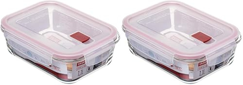 Tatay Fiambrebra de Alimentos, Vidrio, Hermética, 1.1 L de Capacidad, Tapa de Clip, Libre de BPA, Apto Microondas, Horno, Congelador y Lavavajillas, Color Rojo, Medidas 15.7 x 20.7x 6.9 cm