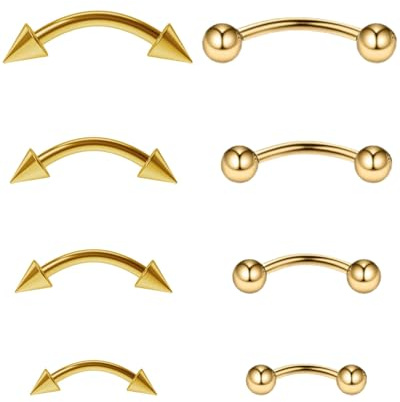 ZAMXHUG Body Piercing Jewelry 16G – 8 piezas acero quirúrgico plátano ceja diafragma piercing curvado barra labial piercing 1,2 mm uñas labio personalizado oro