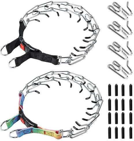 JSTHHTT Collar de Adiestramiento para Perros, Collar Perro Antitirones, Collar de Castigo de Metal para Perros con Púas, Cuello de Estrangulador Ajustable Desmontable con Consejos de Goma de Confort