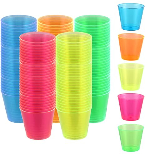 FWEEK 250 Stück Shotgläser Plastik Bunt, 3cl/30ml Schnapsgläser Plastik, Shot Becher aus PS Material, Kunststoff Schnapsbecher, Wiederverwendbar Plastikbecher für Desserts, Party, Hochzeit, Geburtstag