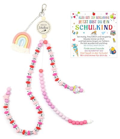 XINDY Geschenk Einschulung Mädchen, Rechenkette 1. Klasse Schultüte Mädchen Schulkind 2026 Einschulungsgeschenke Schultüte Füllung Glücksbringer Schulanfang Geschenke zur Einschulung mit Karte, Rosa