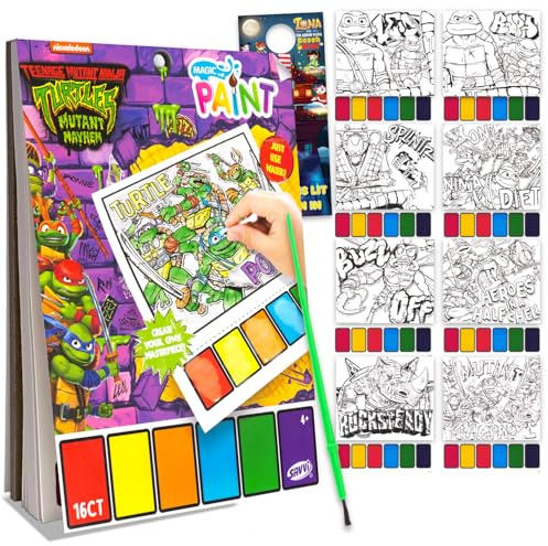 Teenage Mutant Ninja Turtles Paint with Water Set for Kids, Toddlers Age 3+ - Bundle with 16 Page Mutant Mayhem Mess-Free Water Coloring Book for Ages 3 4 5 6 7 8 and More | TMNT No-Mess Paint Posters