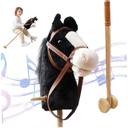 Pesoncarl Caballo de Palo con Efectos de Sonido realistas peleadores 39 Halloween Hobby Horse con Ruedas y Poste de Madera Mango sin Deslizamiento en Juguete para Regalos para niños Negro, Juguetes