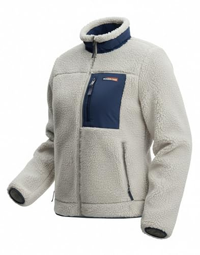 Pioneer Camp Giacca in pile da donna, antivento, di alta qualità (550 g), polsini elastici e orlo, calda giacca invernale per attività alpine e uso quotidiano, grigio caldo, blu marino, M