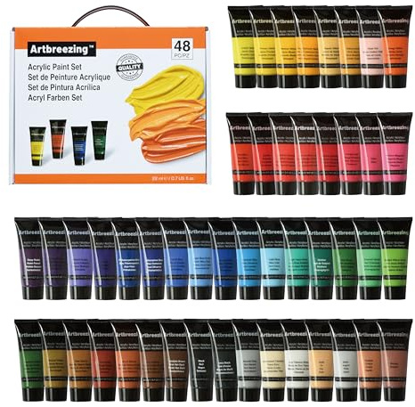 Artbreezing Coffret Peinture Acrylique 48 Couleurs, Fournitures Pro Artiste