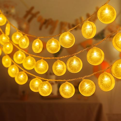 Vicloon Guirnalda Luces Exterior, 20 Led Cadena de Luces JardÍN, 3 m LimónGuirnaldas Luminosas Decoración Interior, Bajo voltaje Sin Calor Luz cálida para Fiestas, Hogar, Patio, Café, Bodas Amarillo