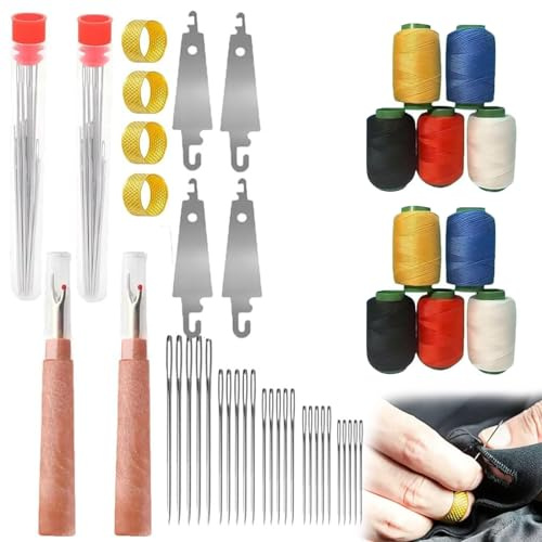 Big Eye Stahl Nähnadeln Set 34 Stück, Edelstahl Nähnadeln Handnähset mit Aufbewahrungsbox, 5 Größen Rostfreie Steel Needles for Hand Sewing für Stickerei, Quilten und DIY Nähprojekte (2 Sätze)
