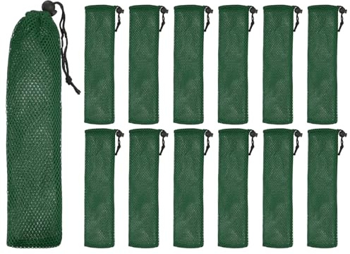 sourcing map 12 Pcs Pouch Bag Straw Carrying Cases, Portable Cutlery Sleeve Chopstick Case Utensil Bag for Home Travel Outdoor Storage Fork Spoon Chopsticks, L & Dark Green