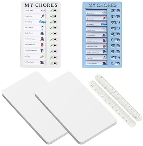 Juego de 4 Tableros de Tareas para Niños, Incluye 2 Tableros de Planificación Reutilizables, 2 Paquetes de Papel de Reemplazo y 2 Pulseras de Notas, Ideal para Rutinas y Organización