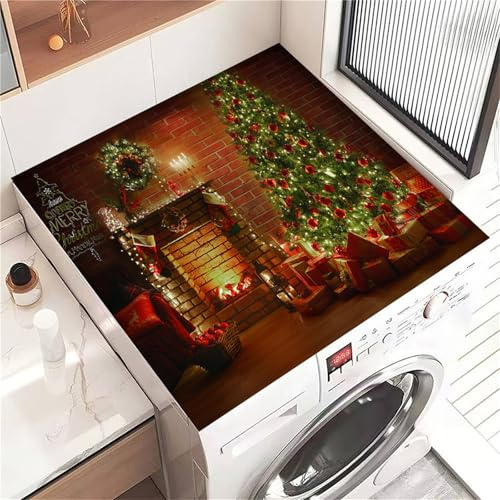 Highdi Noël Rouge 3D Housse de Protection pour Machine à Laver Top, Coussin de Machine à Laver Antidérapant Housse de Machine à Laver pour Machine à Laver Sèche-Linge (Sapin de Noël,30x40cm)