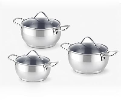 BAVARY Kochtopfset 6-teilig – Edelstahl 18/10 Topfset Induktion – Cookware Set mit hitzebeständigen Glasdeckeln – Kapselboden, energiesparend, stapelbar – Kochtöpfe für alle Herdarten, Ceran, Gas