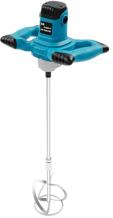 Mqwdxzfes Miscelatore per calcestruzzo da 1400 W, 220 V, 6 marce, miscelatore per malta regolabile con spirale, doppia pagaia, per cemento elettrico, palmare, miscelatore, agitatore professionale