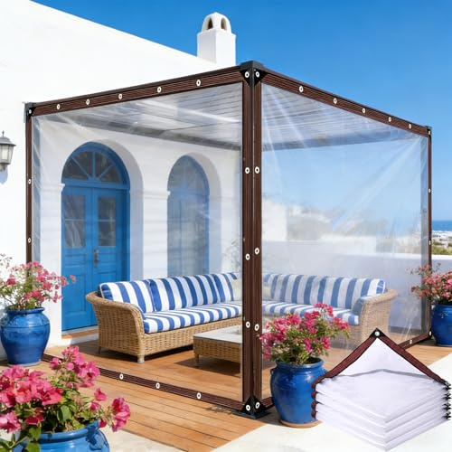 Telone Impermeabile 230 x 460 cm 80 G M², in PVC Resistente Uv, Antipioggia Antistrappo, Antipolvere, Protezione Dal Vento, Telone Trasparente Occhiellato per Esterni, incolore