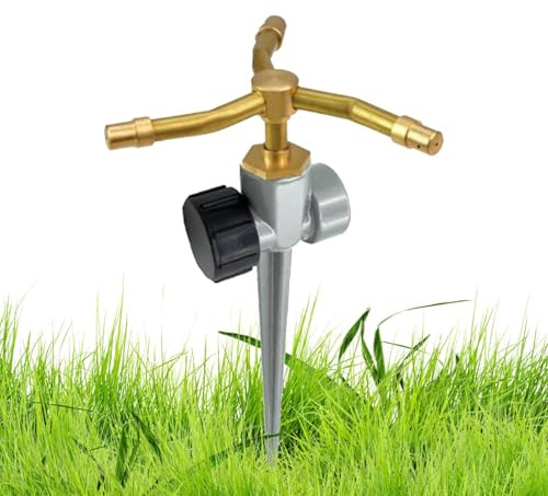 Sprinkler für Hof – Messing-Gartenbewässerung mit 3 Armen, 360° drehbarer Sprinkler, witterungsbeständig, Rasengarten, Bauernhof, Gewächshaus, Gemüse, Landschaftsbau, Terrasse, Pool