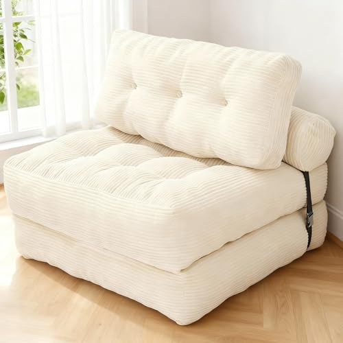 Plasaig Faltbares Schlafsofa umwandelbarer Schlafsessel mit Kissen, 3-in-1 Sofa Bett, Matratze mit Rückenstütze, tragbarer Stuhl-Bett-Komfortable Bodensofa-Lounge für Schlafzimmer Wohnzimmer (Beige)