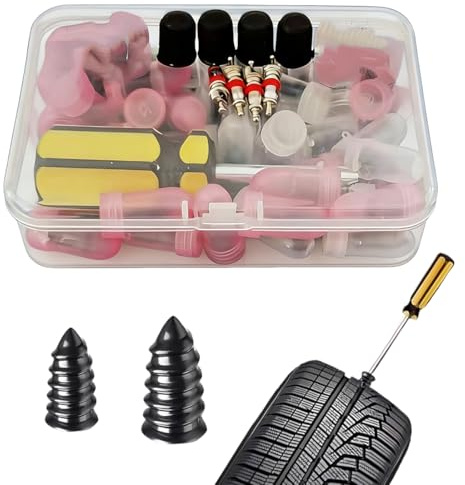Kit Riparazione Pneumatici Auto, Include 20 Pcs Viti con Mastice Gomma di 2 Dimensioni + Cacciavite Piatto/Stella, Mastice per Riparazione Pneumatici I Kit Riparazione Pneumatici Moto