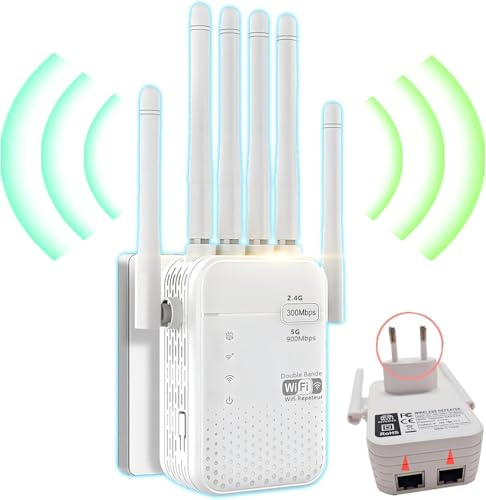 Repetidor WiFi,2026 Potente Amplificador WiFi,Amplificador señal WiFi,Repetidor WiFi Largo Alcance,6 Antenas,2 Puertos LAN,Cobertura de hasta 11800Sq.para Oficinas Y hogares,Fácil Instalación (Small)