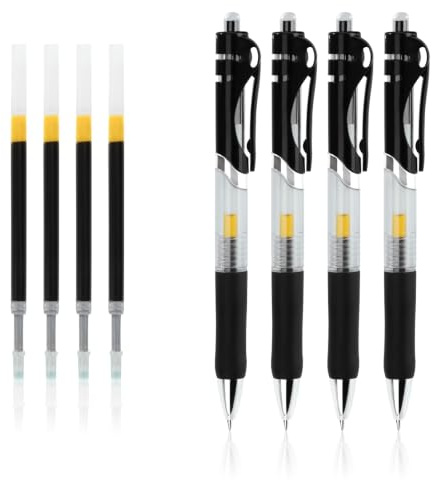 Zoriena Penna Gel a Scatto Nera Punta Fine 0,5 mm Ideale per Lavoro Scuola Ufficio Casa Scrittura Appunti Studio Journaling 4 Penne Gel con 4 Ricariche per Adulti e Studenti