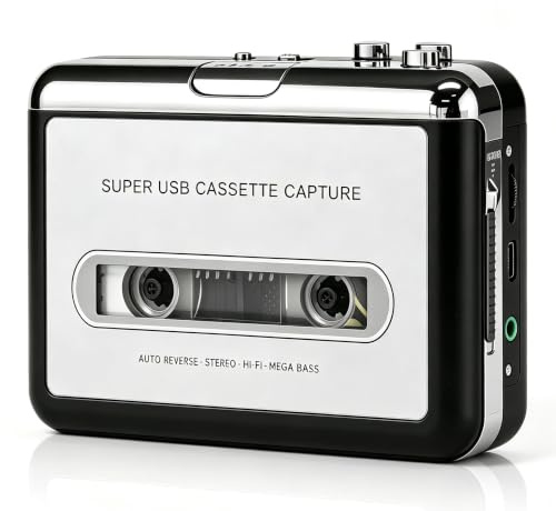 Convertidor y reproductor de casete portátil a MP3, conexión USB para PC/portátil, conector de 3,5 mm, marcha atrás, digitalización de cintas Walkman