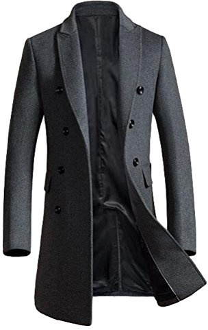 Vogstyle Uomo Monopetto Cappotti Lana Sottile Cappotto Trench Casual Stile 1-Grigio L