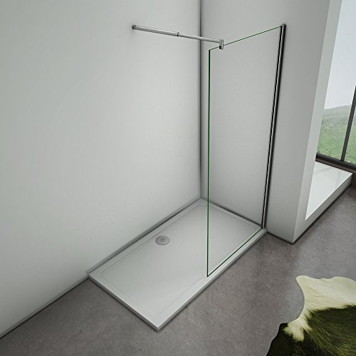 Doccia Walk In Fissa 110x200cm Barra Regolabile 70-120cm Vetro 8mm | Anticalcare, Trasparente Vetro Temperato, Easyclean