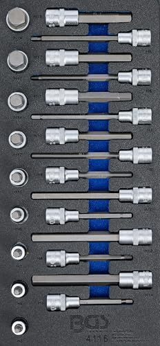 BGS 4116 | Werkstattwageneinlage 1/3 | Bit-Einsatz-Satz | Innensechskant | 24-tlg. | Antrieb Innenvierkant 12,5 mm (1/2) | Chrom-Vanadium-Stahl (S2) | Längen 55, 100, 140 mm | mit Rändelung
