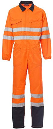PAYPER Ship Tuta da Lavoro Alta visibilità Unisex Uomo Donna Misto Cotone Poliestere Cerniera Centrale Tasche al Petto Porta Badge Penne Metro Arancione Fluo/Blu Navy (XL)