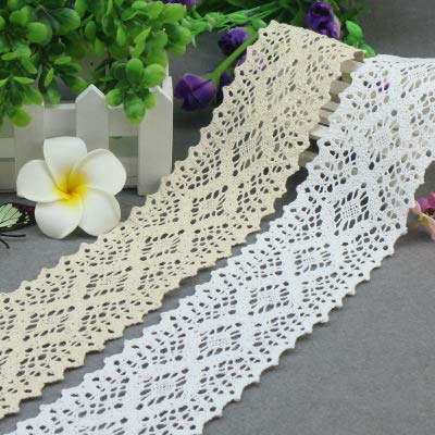 Yulakes 5 Yard 6.5cm Baumwolle spitzenband Vintage Häkelband Spitze Borte Häkelspitze Häkel-Borte Spitzenband für Nähen Handwerk Hochzeit Deko Scrapbooking Geschenkbox-Y06010 (Beige)
