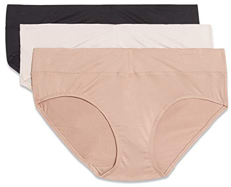 Warner's womens Blissful Benefits Dig-free Comfort Waist Moisture-wicking Microfiber Brief Ru4963w Hipster Panties, Toasted Almond/Butterscotch/Black, Large US