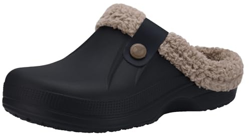 Beslip Classic Fur Lined Waterproof Winter Fuzzy Slippers, Black and Khaki, Women's Sizes 8.5-9