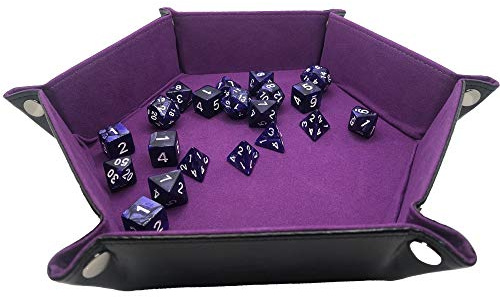 Sechseckiges Würfeltablett – DND-Würfeltablett für Rollenspiele mit 20 polyedrischen DND-Würfeln – Dungeons and Dragons-Würfeltablett – Würfeltablett aus PU-Leder D&D (Marmor x20)