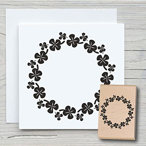 NEWSTAMPS Stempel Glückskleekreis Motivstempel groß aus Holz & Gummi zum Karten und Geschenke basteln, Holzstempel für Blumen, Pflanzen, Floral, Wiese, Gräser, Scrapbook, Textilstempel, Deko, Kinder