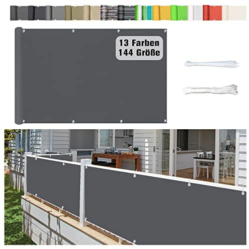 Stootrel Balkonschutz Balkonabdeckung, 90 X 700CM Blickdichte Balkonumspannungen Balkonabdeckung Wind&UV Schutz Wasserdicht Balkonumrandung mit Ösen und Kordel, grau