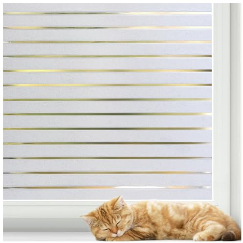 rabbitgoo Window Privacy Film, Frosted Glass Privacy Film, Window Frosting Cling for Glass, Non Adhesive Static Cling Front Door Covring, Anti-UV Reeded Blinds Sticker, Striped Pattern, 23.6 x 78.7