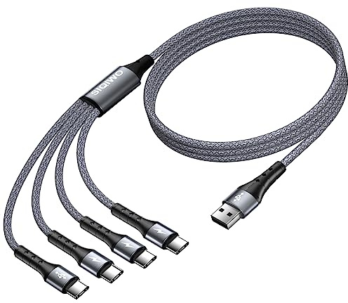 SIQIWO Multi USB C Cable Fast Charging, [4FT/2 Pack] QC 3.0(3A) USB C Splitter Cable, 4 in 1 Charger Cord with 4 Type C Ports, for iPhone 17/16/15 Series, iPad Air/Pro, Samsung Galaxy S25, Pixel, PS5