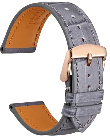 WOCCI 20mm Uhrenarmband Leder für Damen und Herren, Geprägtes Alligator, Roségoldene Schnalle (Grau)