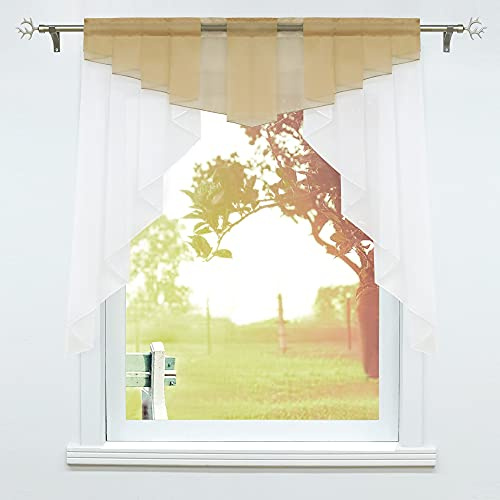 SCHOAL Scheibengardinen, Küche Gardinen, BxH 80x80 cm Sand | Kleinfenster Küchengardine mit Kräuselband oder Tunnelzug, Bistrogardinen Voile, Transparente Kurzgardinen Modern, 1 Stück