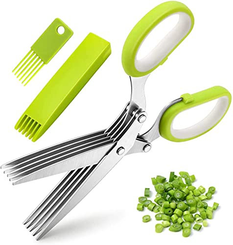 Yinong-eu Forbici da cucina multifunzione, Tre Pezzi Con Strumento Per Spogliare, Copertura Di Sicurezza e Pettine Per La Pulizia e 5 Lame In Acciaio,Forbici per erbe aromatiche multiuso
