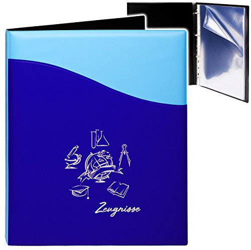 alles-meine.de GmbH A4 - Ringbuch/Zeugnisringbuch - Zeugnisse Globus & Erde - Kunst-Leder Effekt - blau/türkis - incl. 20 Seiten / 10 Einsteckseiten - dokumentenech..