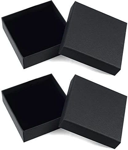 Karjiaja 2 Pack Schwarz Matt Kraft Karton Schmuckschatullen Uhr Geschenkboxen schwarz mit Samt gefüllt für Armbanduhr quadratische Form, 9 x9 x3cm