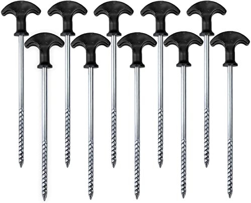 LATERN 10 Stück Stahl Zeltheringes, 22CM Verzinkt Rostfrei Hering Spiral Campingpfähle Strapazierfähige Bivvy Seil-Heringe mit Griff für Camping Ausflug Wandern Gartenarbeit