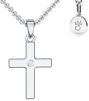 Kreuz Kette Mädchen echt Silber 925, Kreuz-Anhänger Halskette, Kreuzkette | Kinder-Schmuck Erst-Kommunion Tauf-Geschenk Konfirmation Firmung Geburt Taufe, mit Gravur-Option