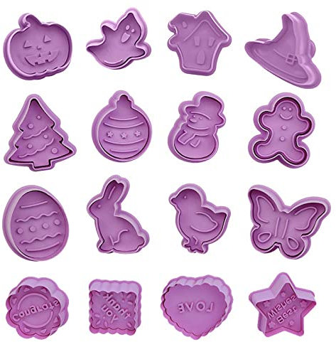 MYSUNBAR Moldes para galletas de Pascua con expulsor, perfectos para Pascua, Halloween, Navidad, Acción de Gracias