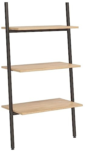 vidaXL Anlehnregal mit 3 Ablagen Bücherregal Büroregal Standregal Aktenregal Leiterregal Wandregal Bücher Regal Hellbraun Schwarz 64x34x116 cm