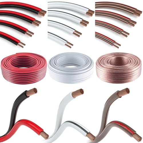 JAMEGA - Lautsprecherkabel Hifi Audio Kabel Auto Boxenkabel Boxen - mehrere Größen und Längen für Lautsprecher & Surround Systeme aus einer Kupferlegierung, 2 x 2,5mm², rot/schwarz, 25m