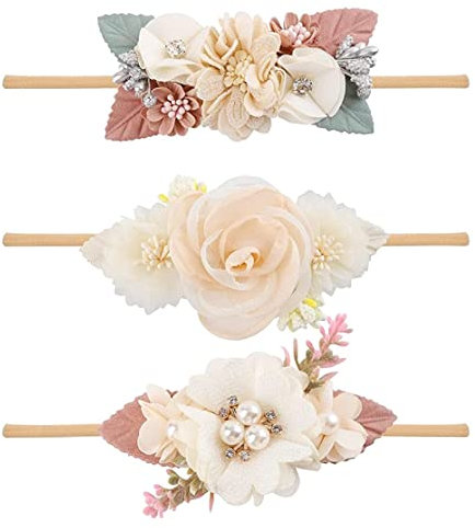 Baby Girl Hairband Baby Blume Stirnband weiche und dehnbare Nylon Blumenhaarbänder Baby Haarbänder für Mädchen Neugeborene Kleinkinder 3pcs