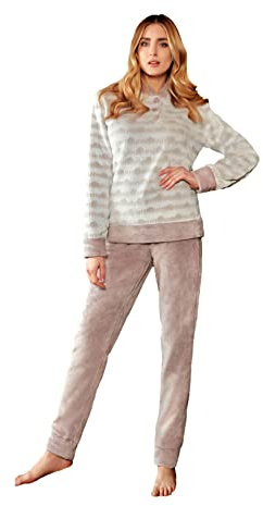 NOTTINGHAM Pigiama Donna Invernale Coral Fleece, Caldo e Molto Morbido, Effetto Pile (38301 Tortora, M)