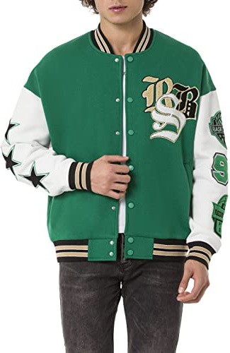 Redbridge Chaqueta universitaria unisex de estilo retro elegante con bordados para ocio y ropa de calle, Verde - Blanco, XXL